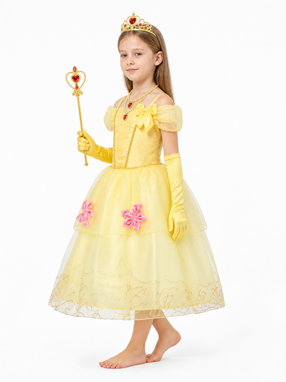 Princess costume with a full skirt and crown for Halloween side view