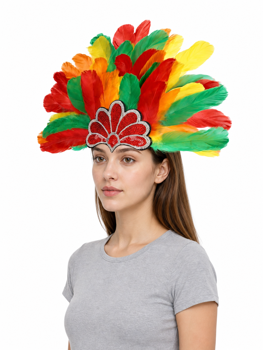 Multicolor feather carnival headpiece with beads product view 28