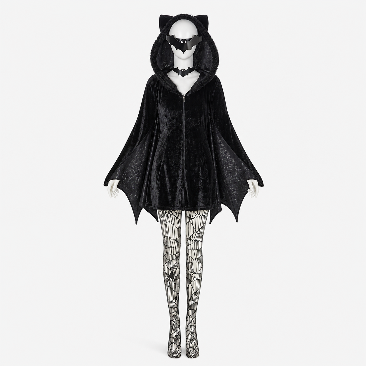Black Bat Jumpsuit with Hood for Halloween side view