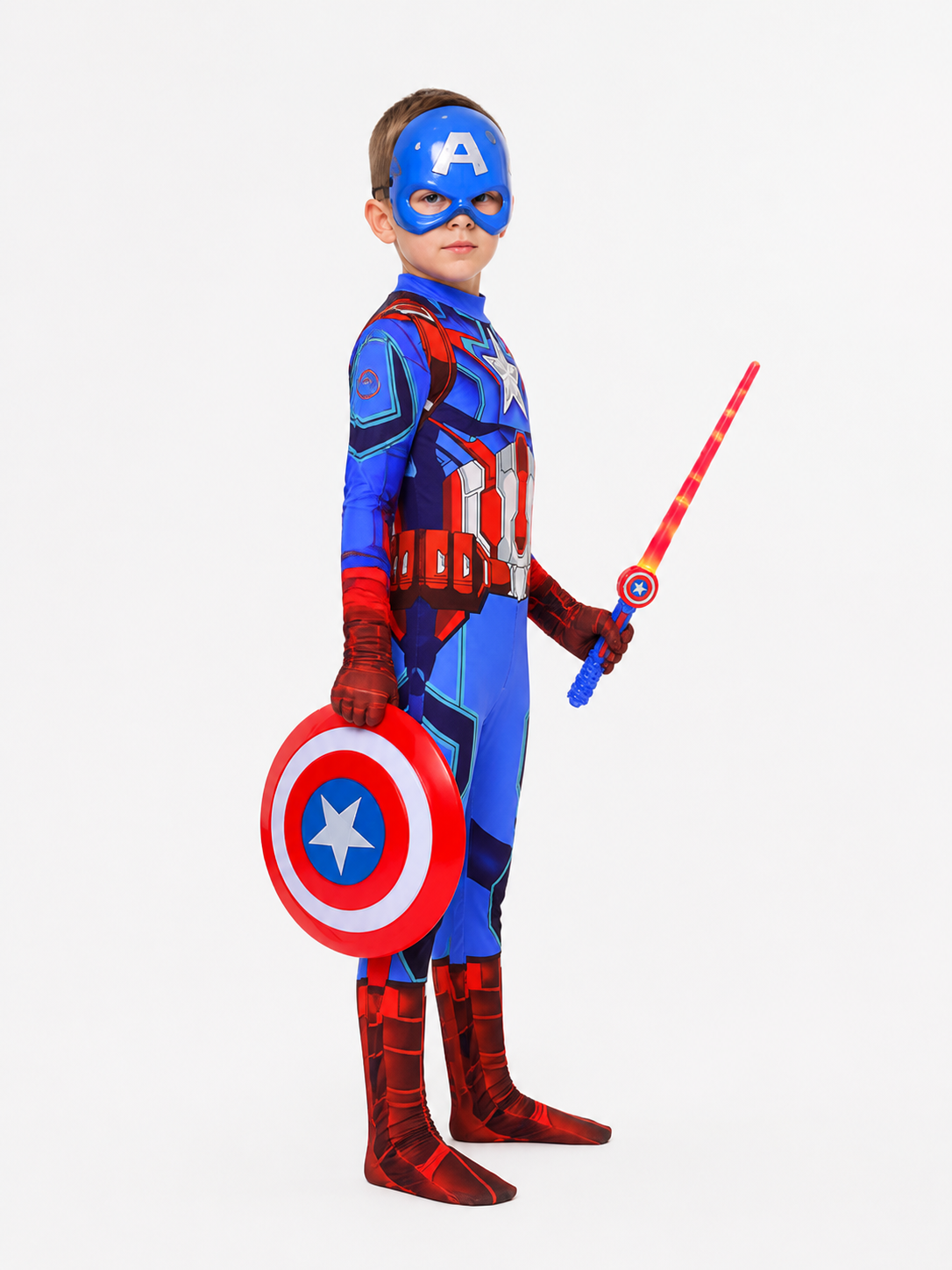 Children's Captain America Costume with Mask and Shield side view