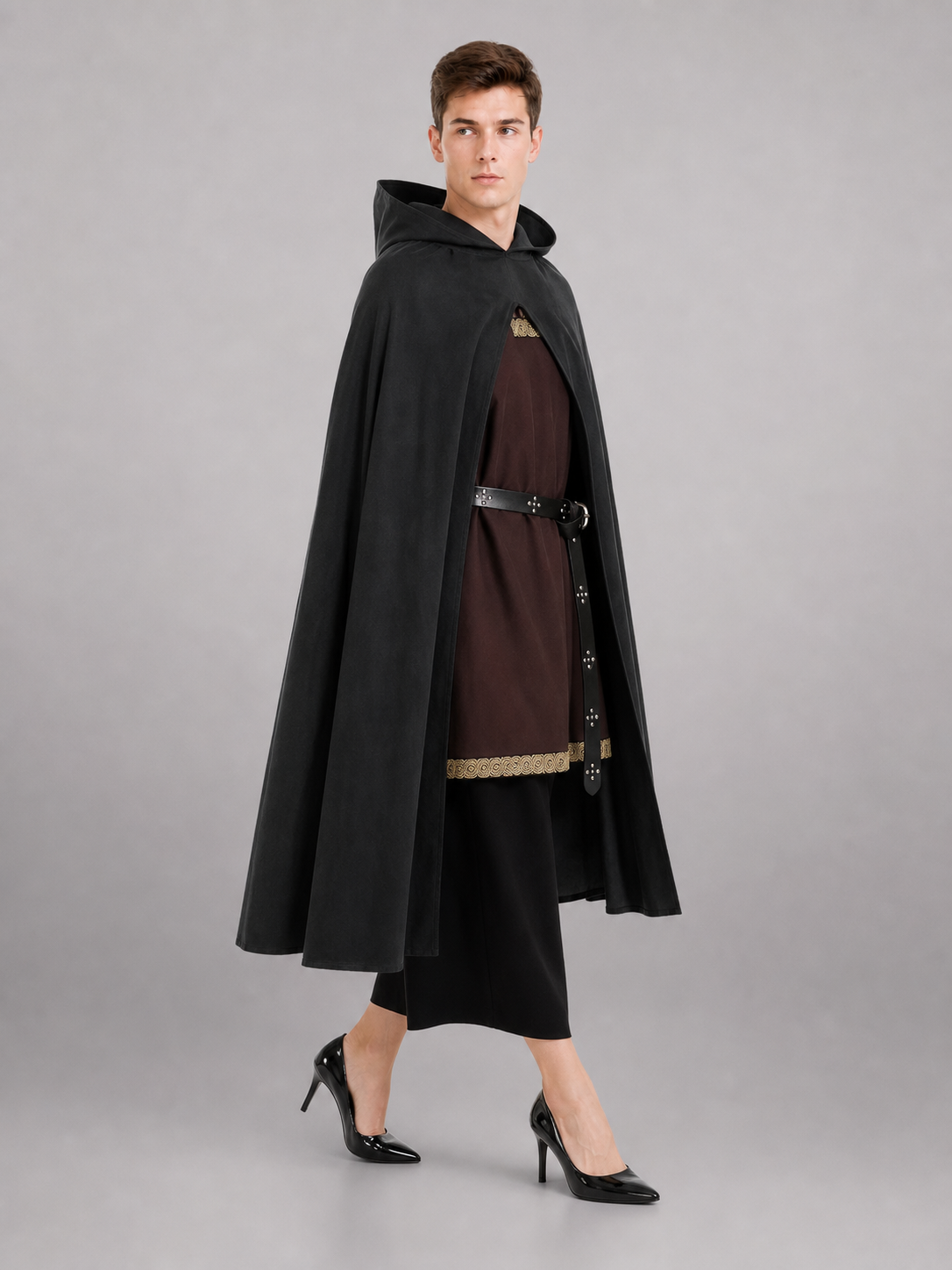 Black Medieval Hooded Costume Cloak