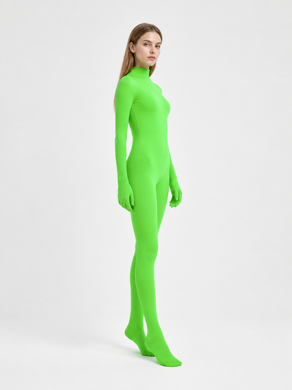 Jumpsuit with Covered Hands and Feet, Green side view