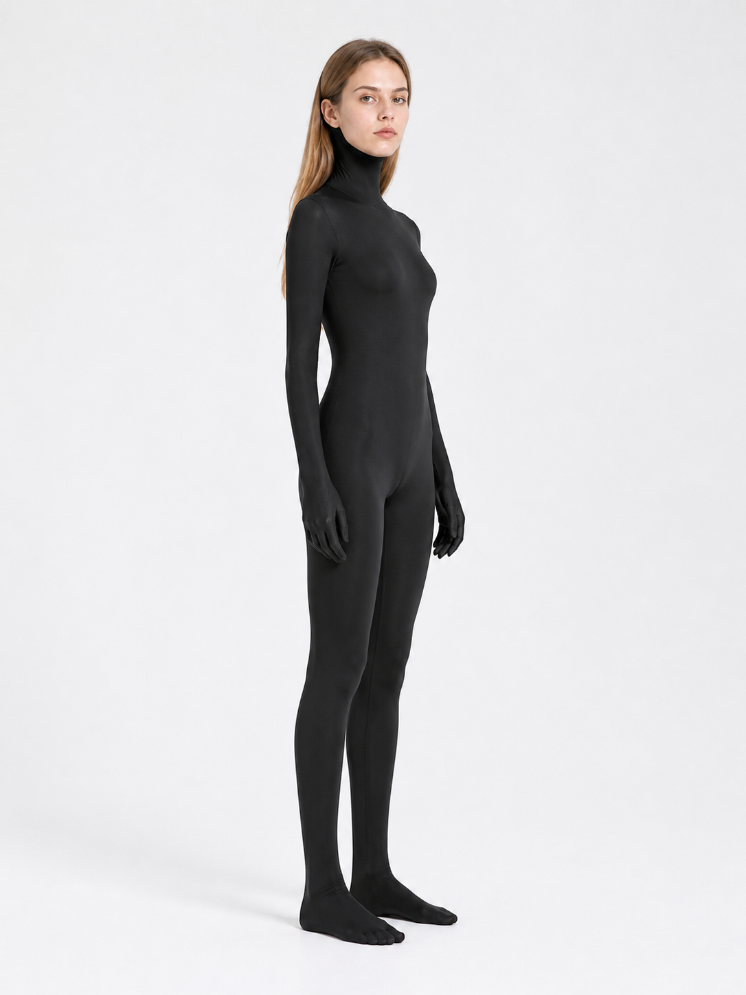 Hooded Jumpsuit with an Oval Face Opening side view
