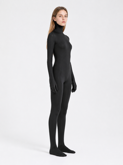 Hooded Jumpsuit with an Oval Face Opening side view
