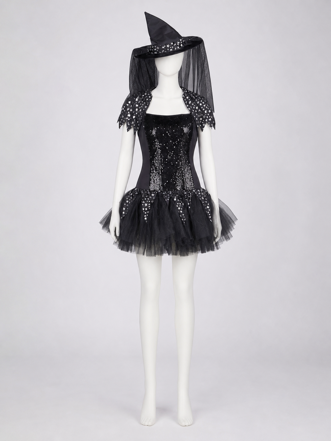 Witch Costume with Pointed Hat and Veil
