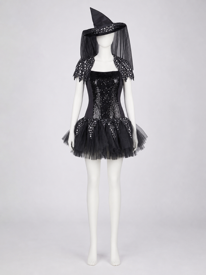 Witch Costume with Pointed Hat and Veil
