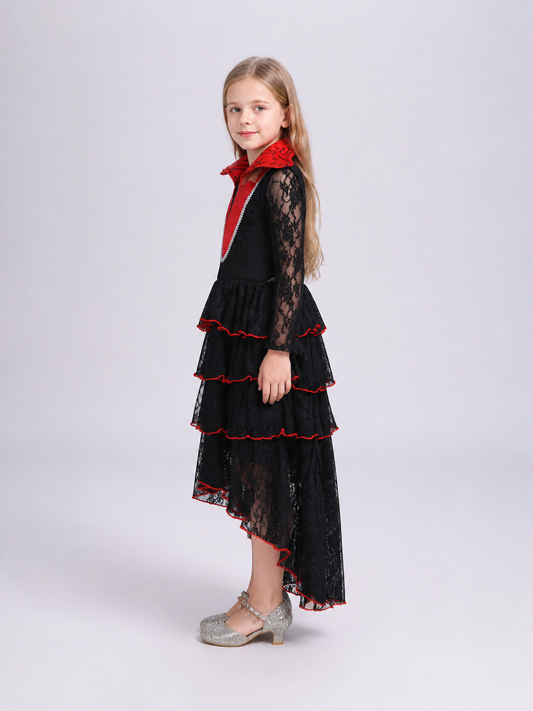Halloween Dress with a Layered Asymmetrical Skirt side view