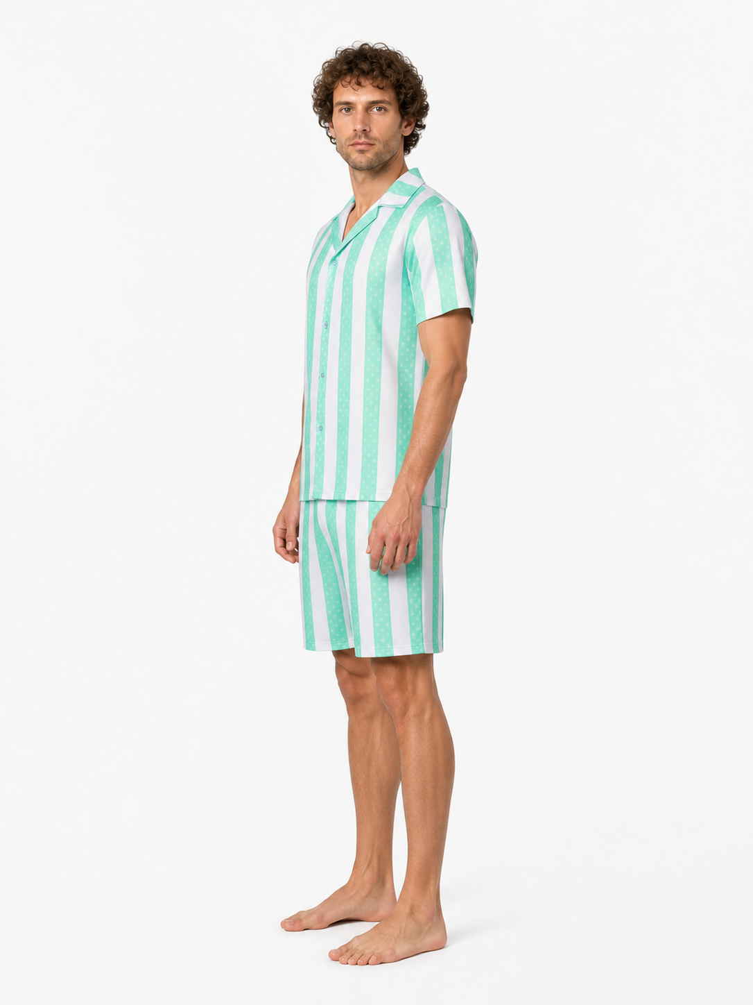 Shirt and Shorts Set, Mint and White Stripes side view