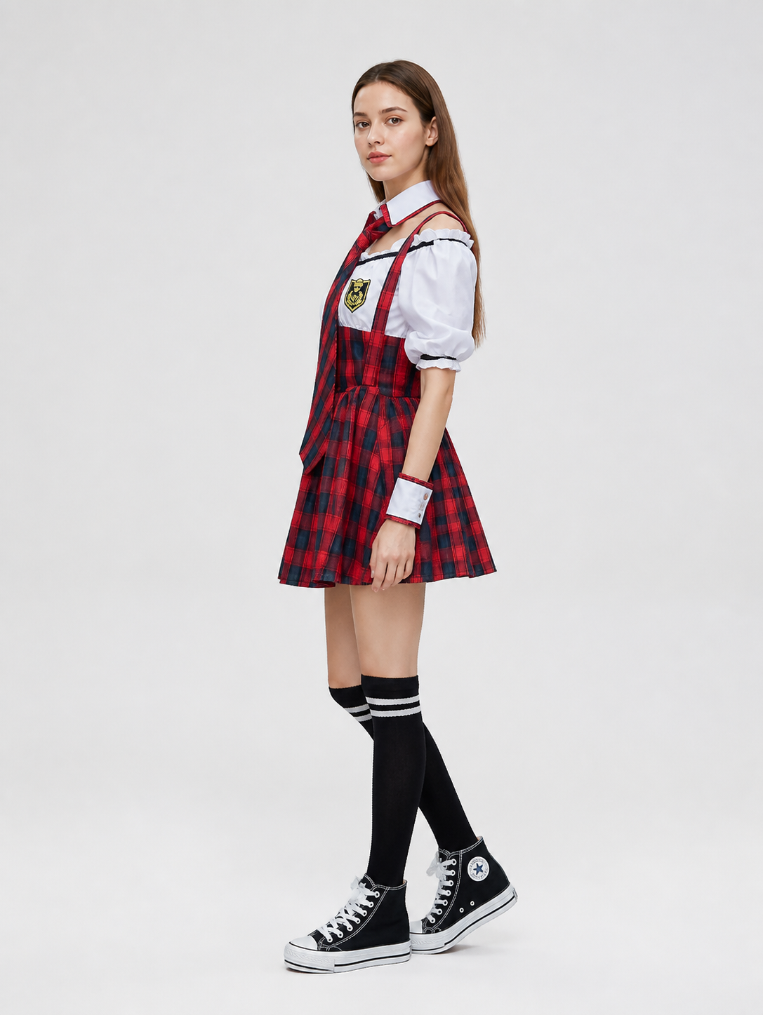 Stage Costume with Tie, Pleats, and Emblem side view