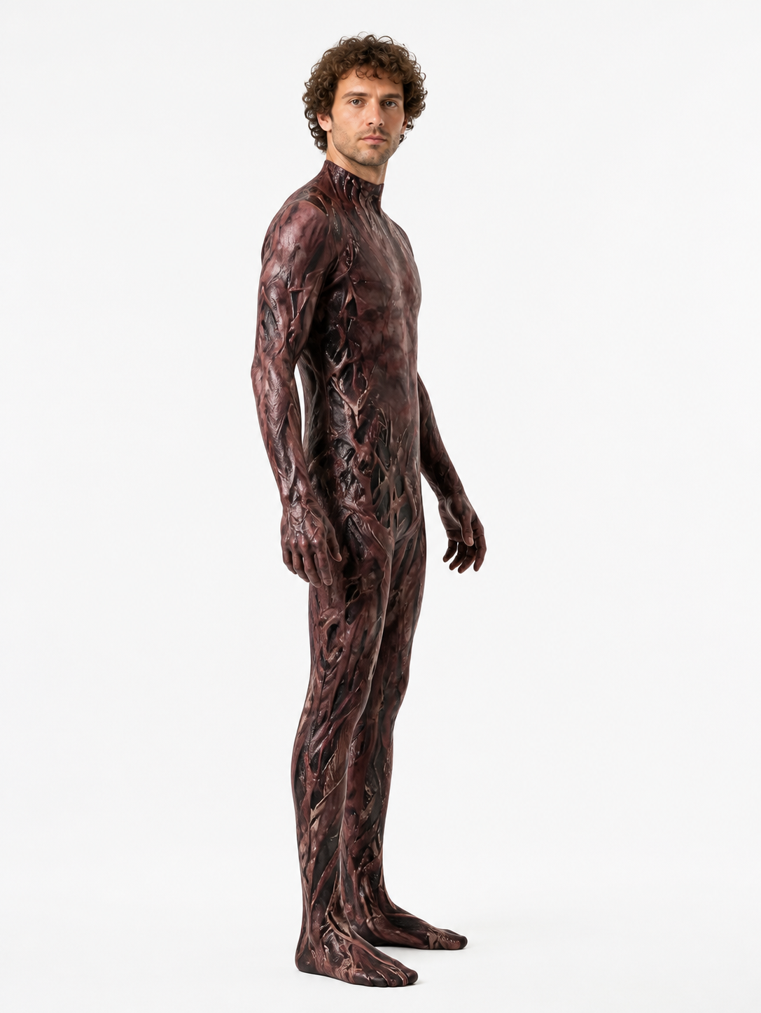 Monster cosplay jumpsuit with mask and claws side view
