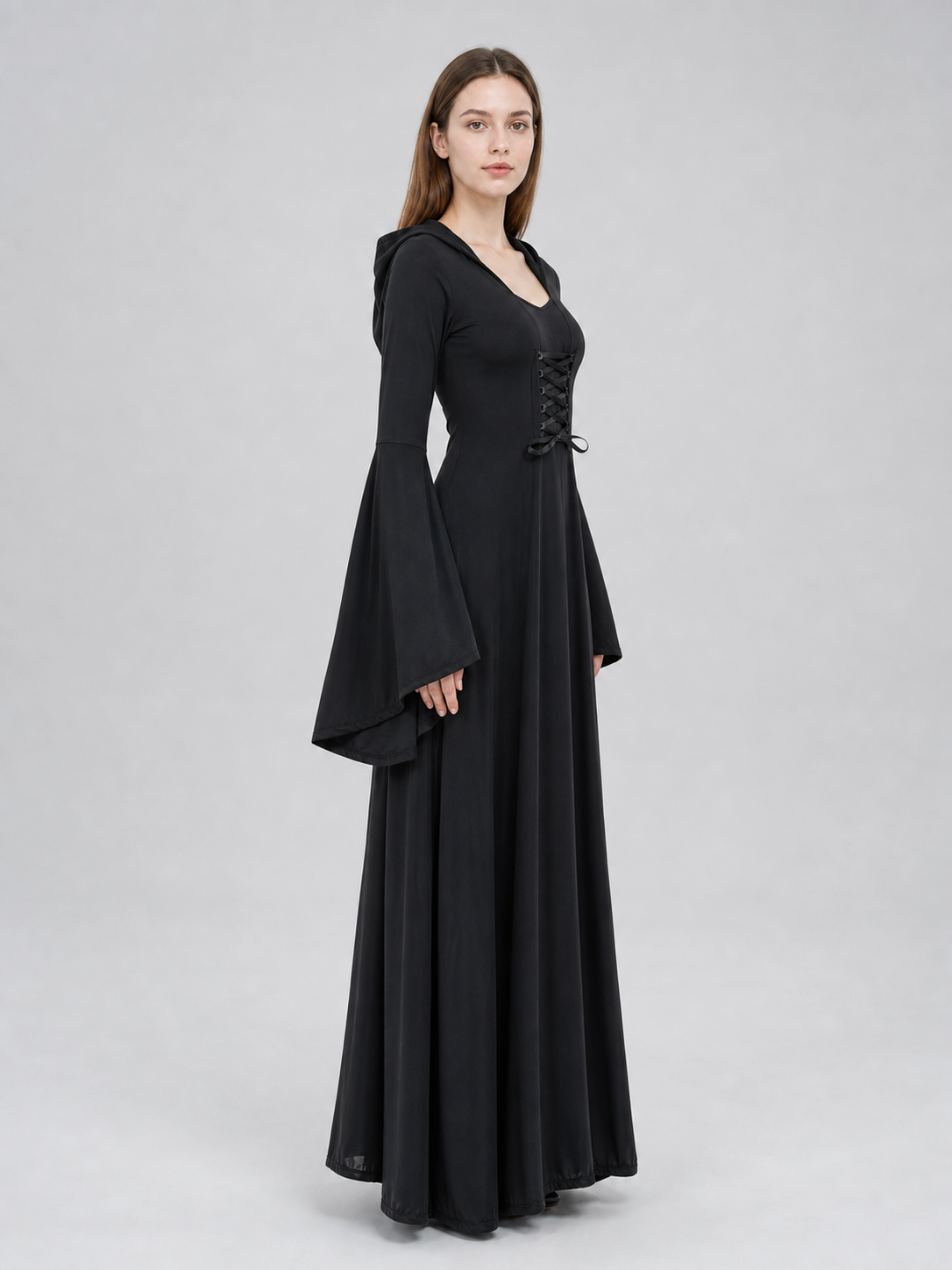 Gothic Zombie Costume: Black Hooded Dress