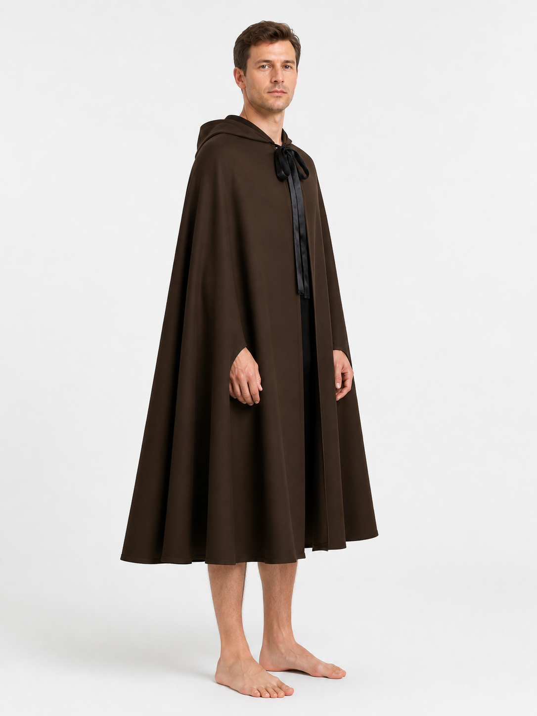 Brown Hooded Cloak for Halloween and Vampire Cosplay side view