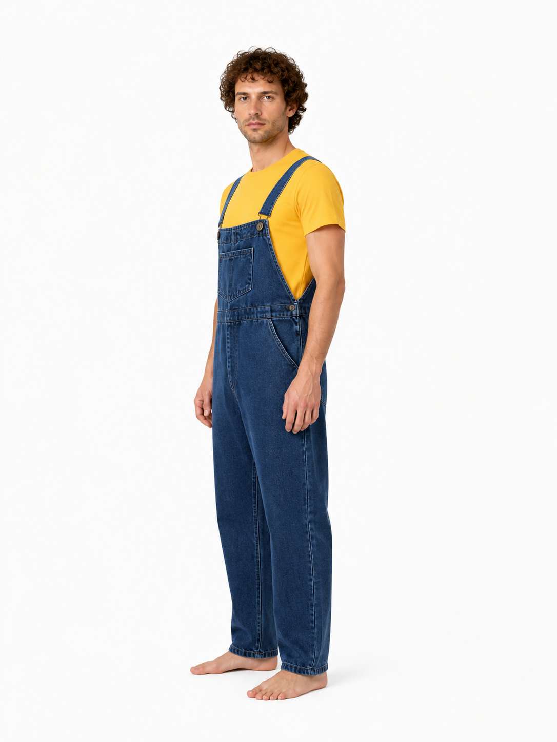 Kids’ Set with T-Shirt and Blue Bib Overalls side view