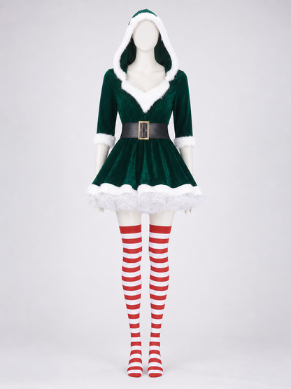 New Year's costume with a green dress and hat