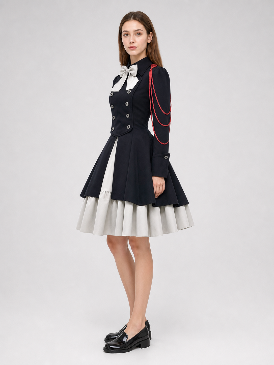 Gothic Dress with Double Rows of Buttons and a Bow