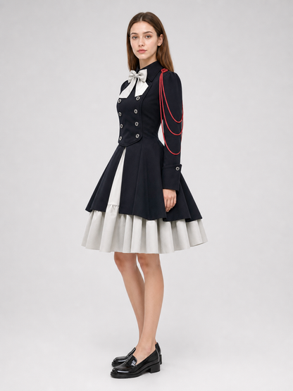 Gothic Dress with Double Rows of Buttons and a Bow