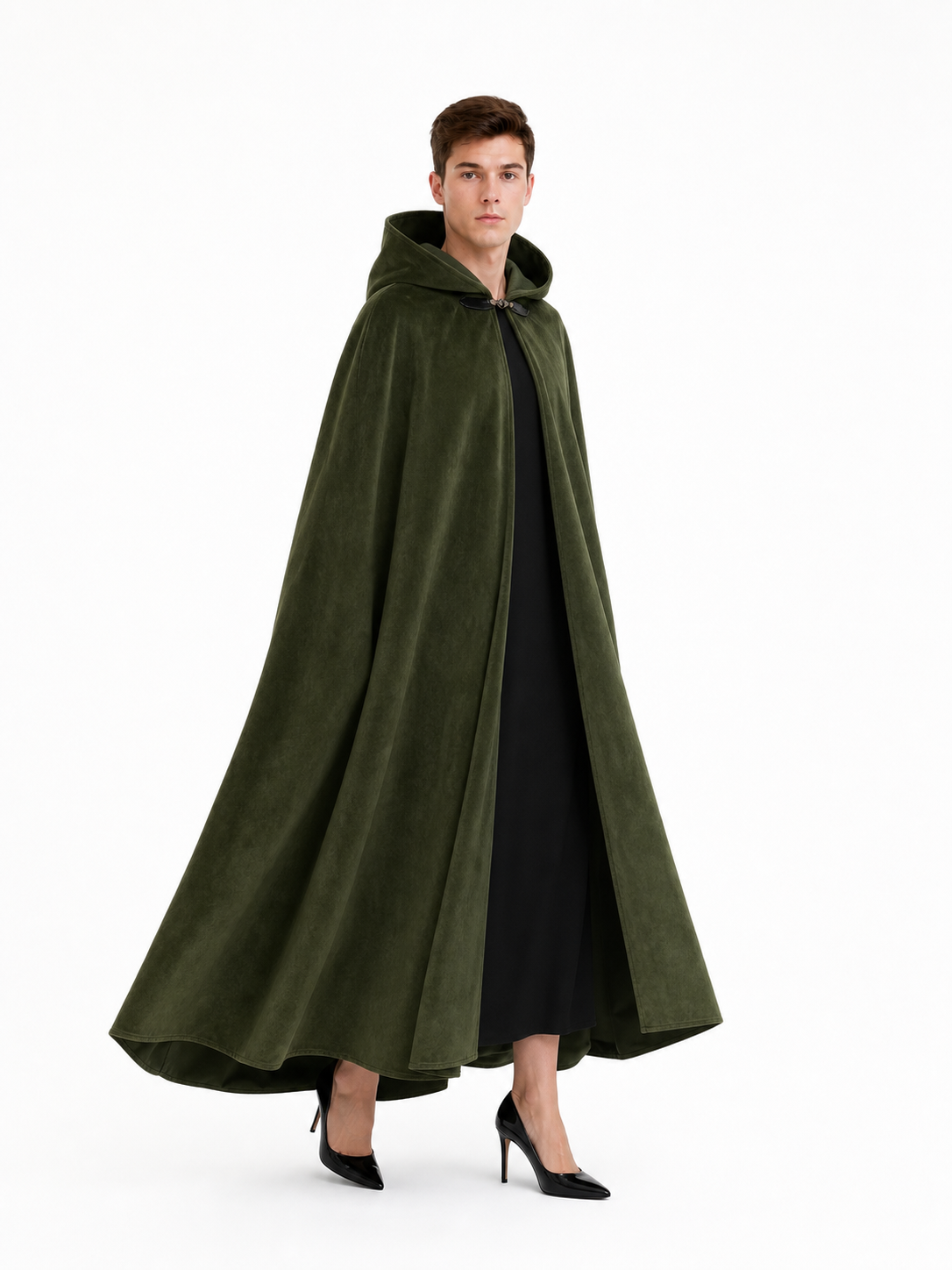 Long Green Hooded Costume Cloak