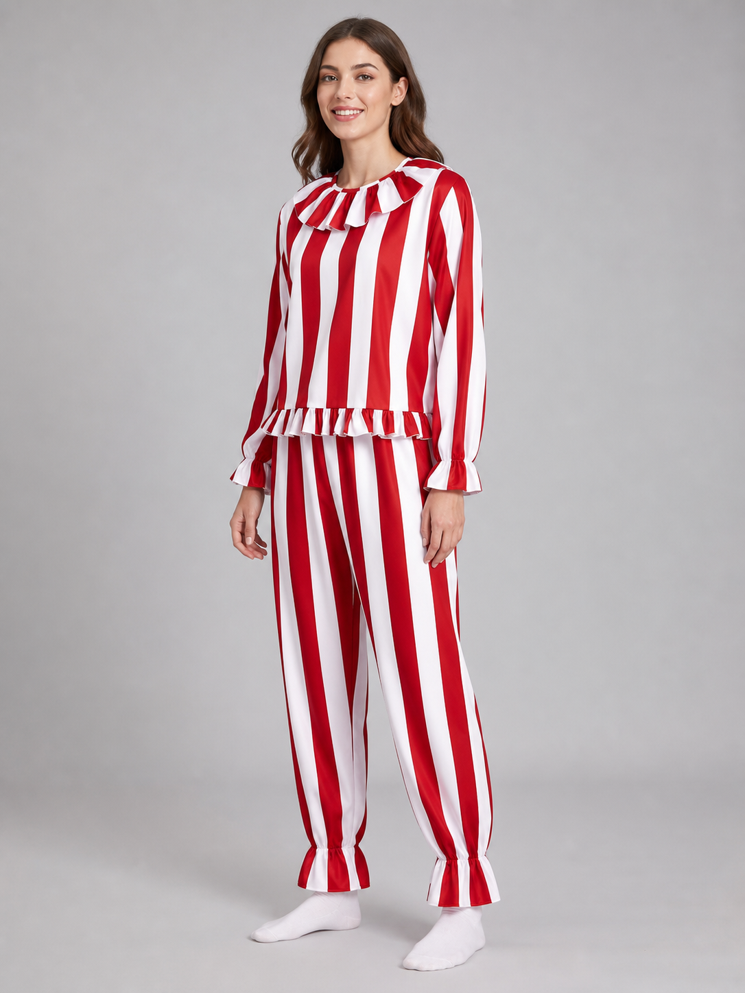 Red and White Striped Clown Costume for Cosplay