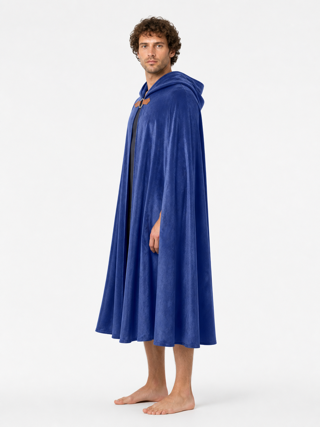Cloak Cape with Pointed Hood and Wavy Hem side view