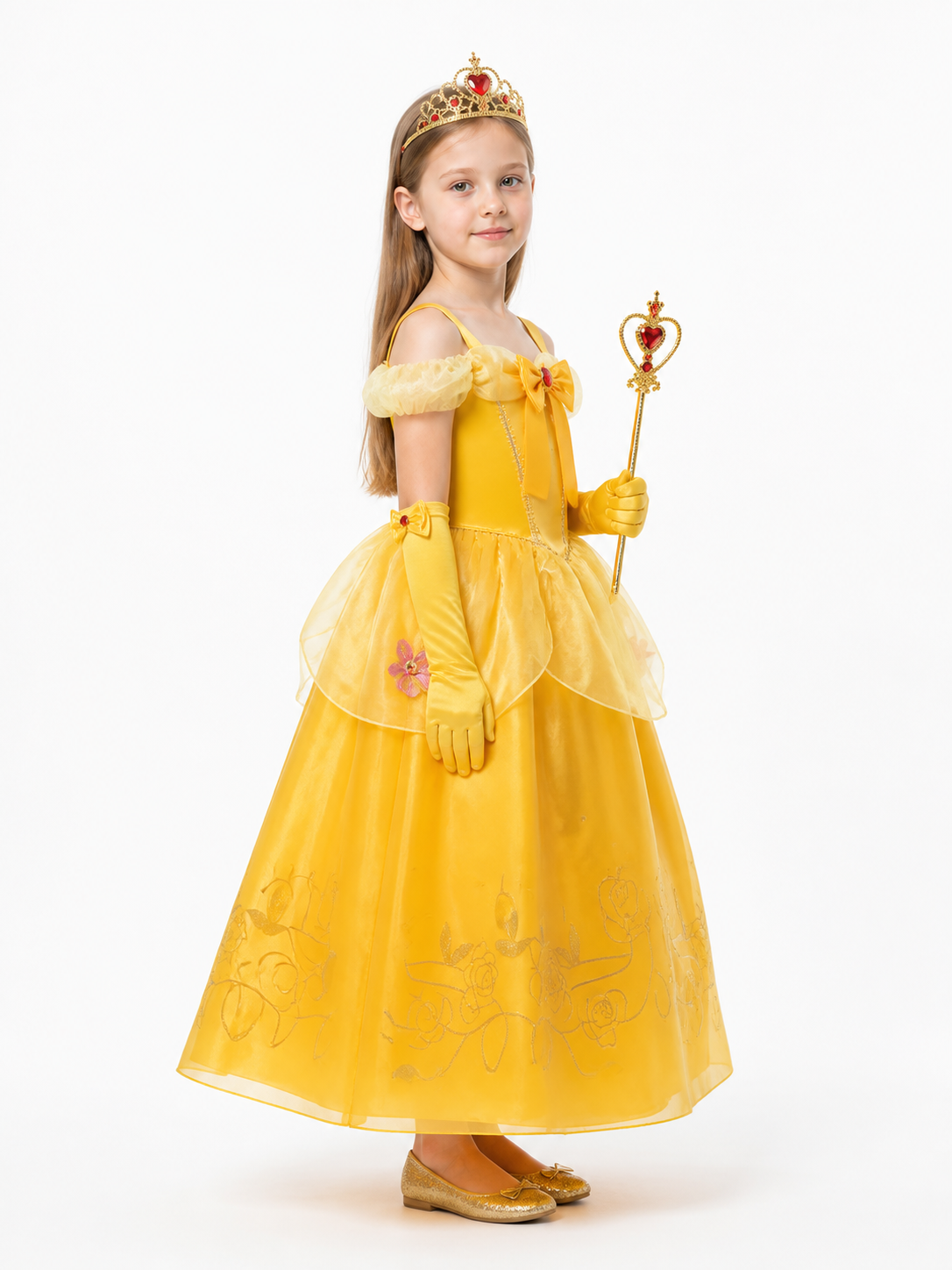 Princess Costume with Full Skirt and Crown for Carnival side view