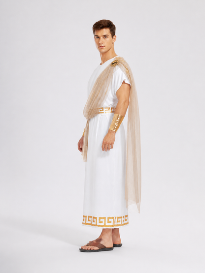 Greek Carnival Costume with Tunic, Skirt, and Cape side view
