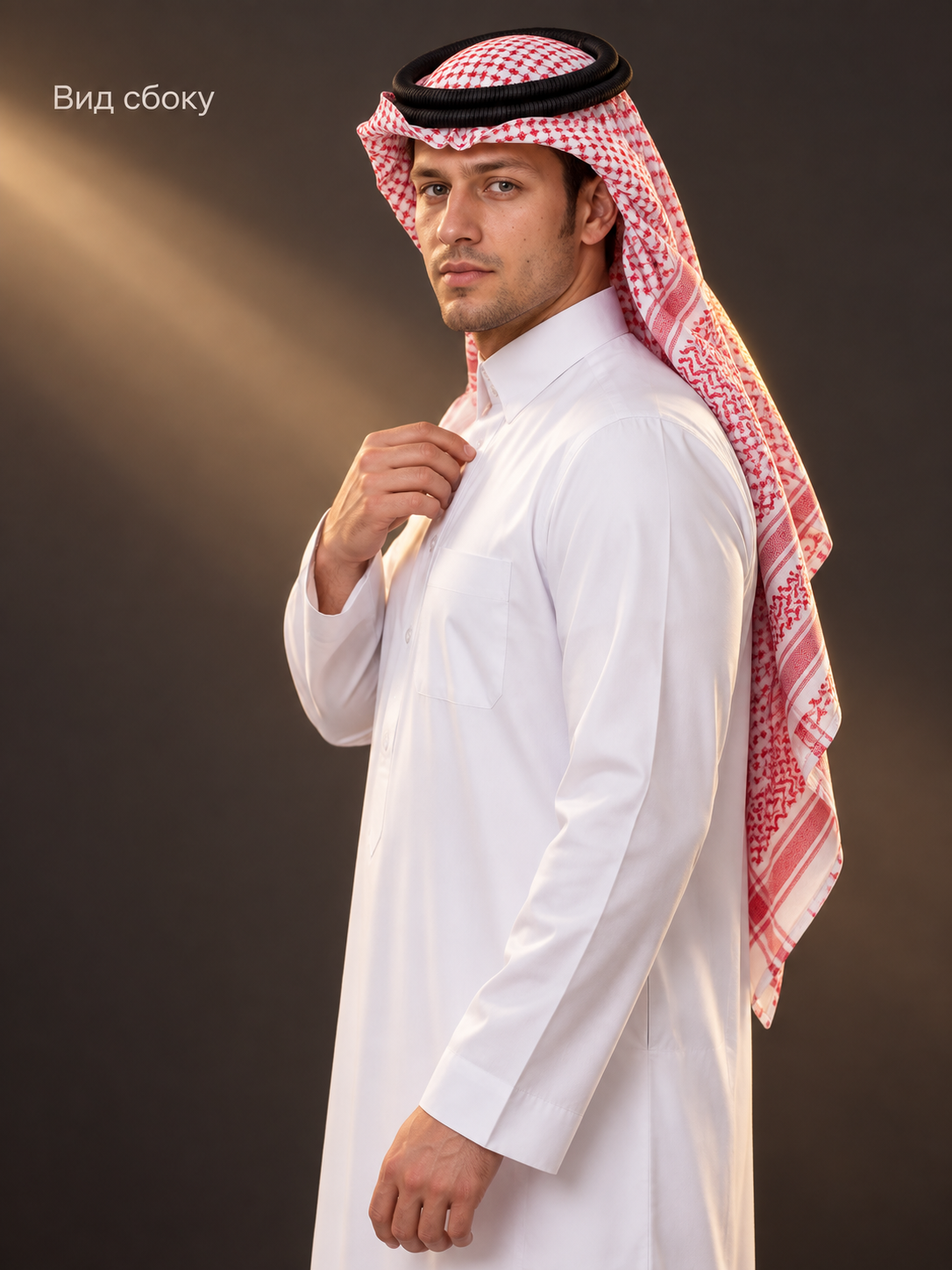 Arabic Headscarf with Red Geometric Pattern side view