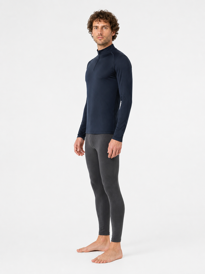 Fitted Dark Navy Half-Zip Jacket with Stand Collar side view