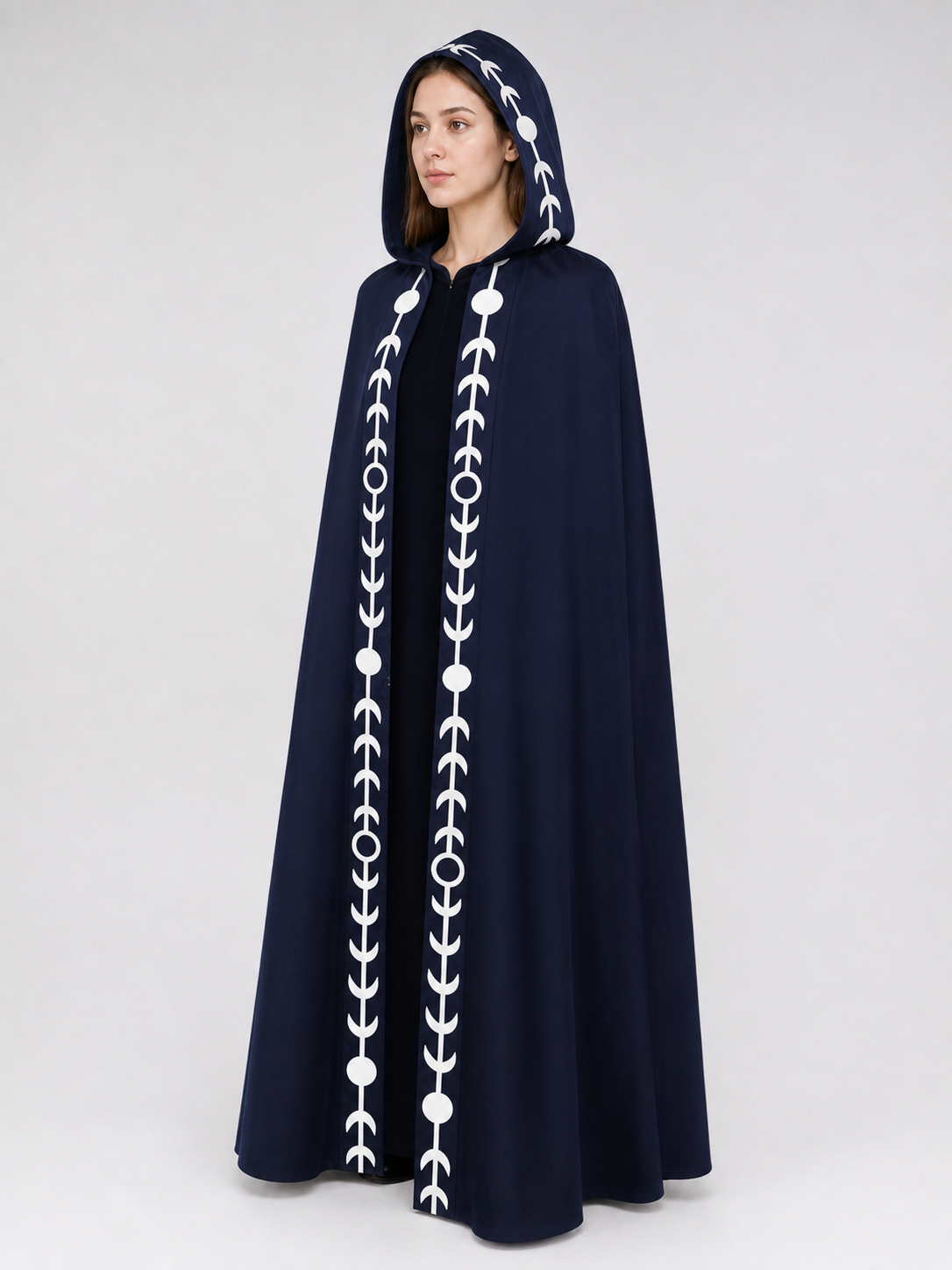 Navy Blue Hooded Cape with White Pattern
