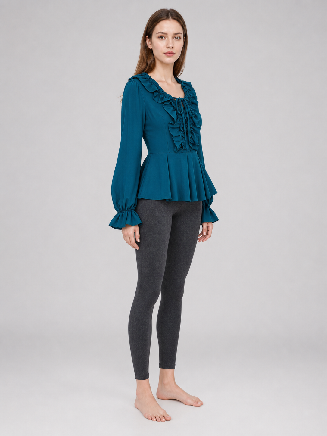 Renaissance Blouse with a Jabot, Lace-Up Detail, and Sleeves