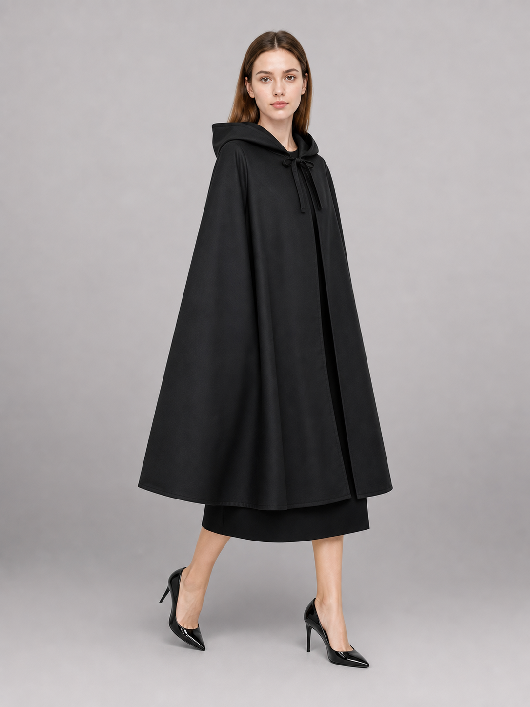 Long black hooded costume cape
