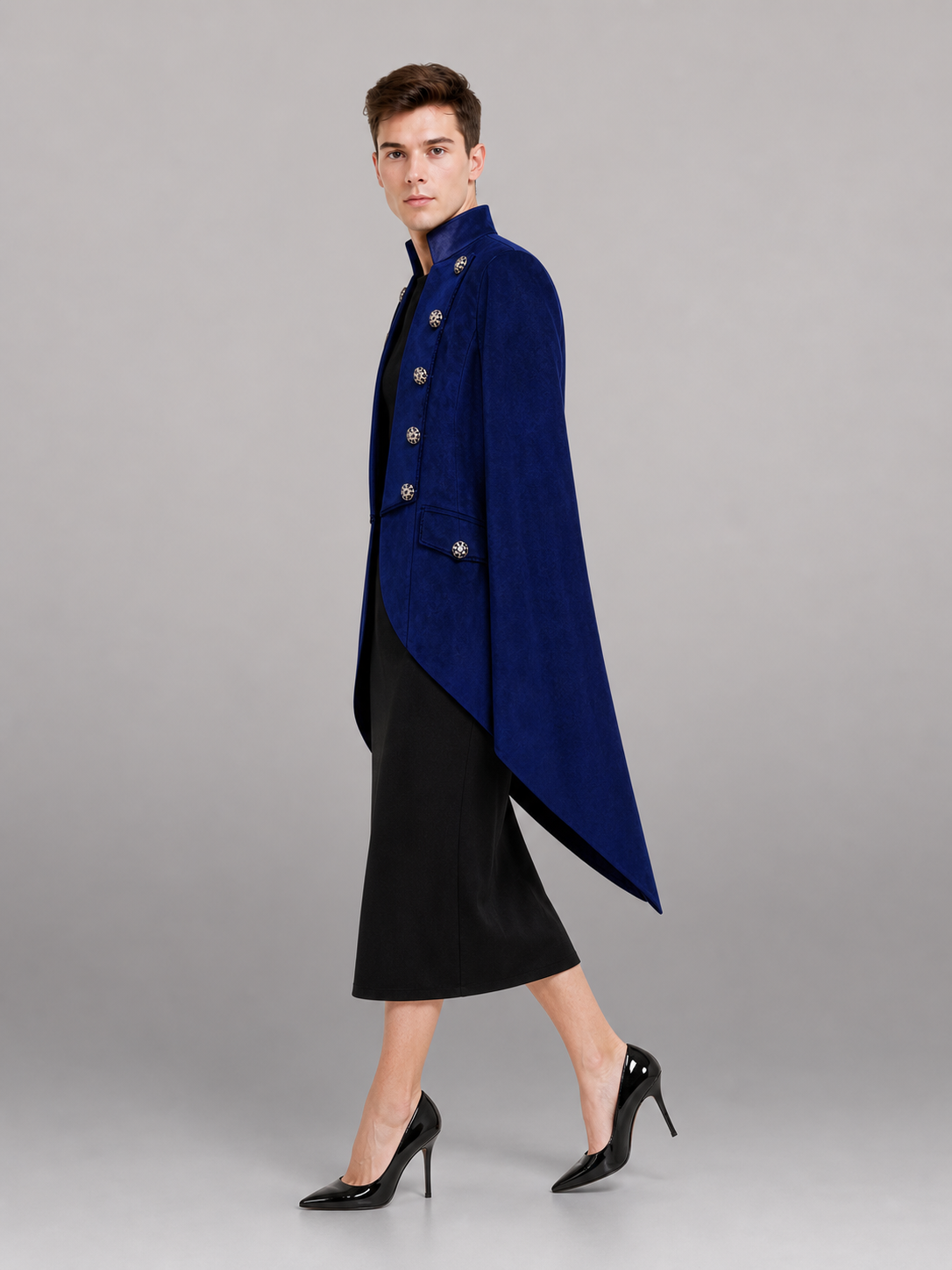 Blue Steampunk Tailcoat Jacket with Long Tails