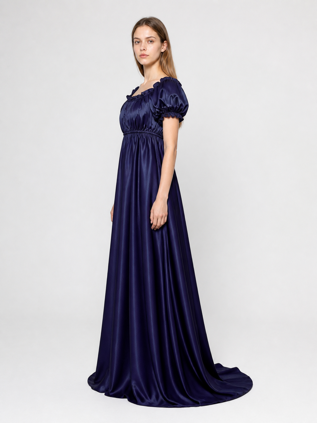 Ball Gown with Square Neckline and Train side view