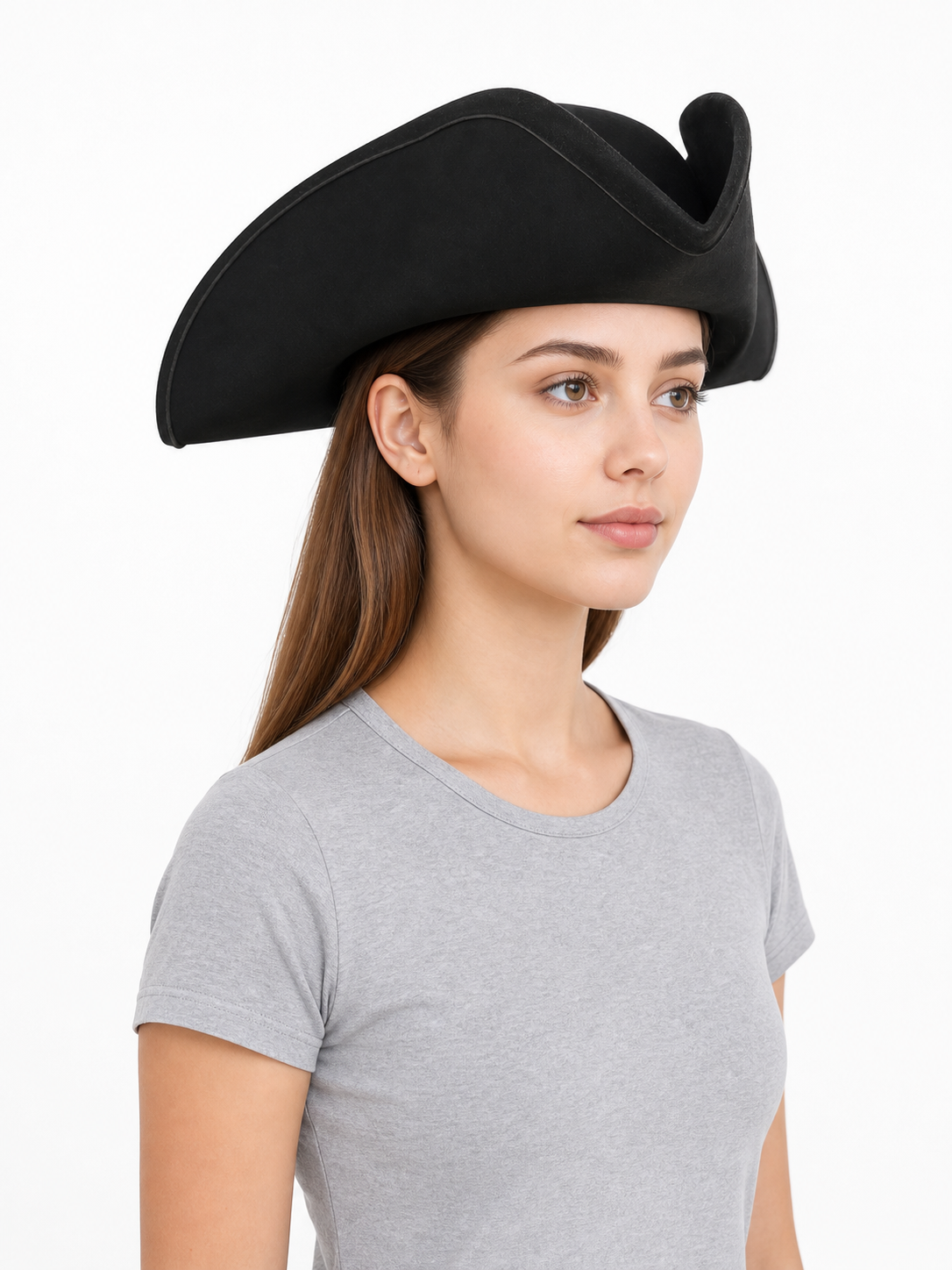 1pc Black Pirate Hat, Women's Three-Cornered Tricorn Costume Cap with Wide Curved Brim and Structured Crown for Cosplay, Halloween Parties and Themed Events