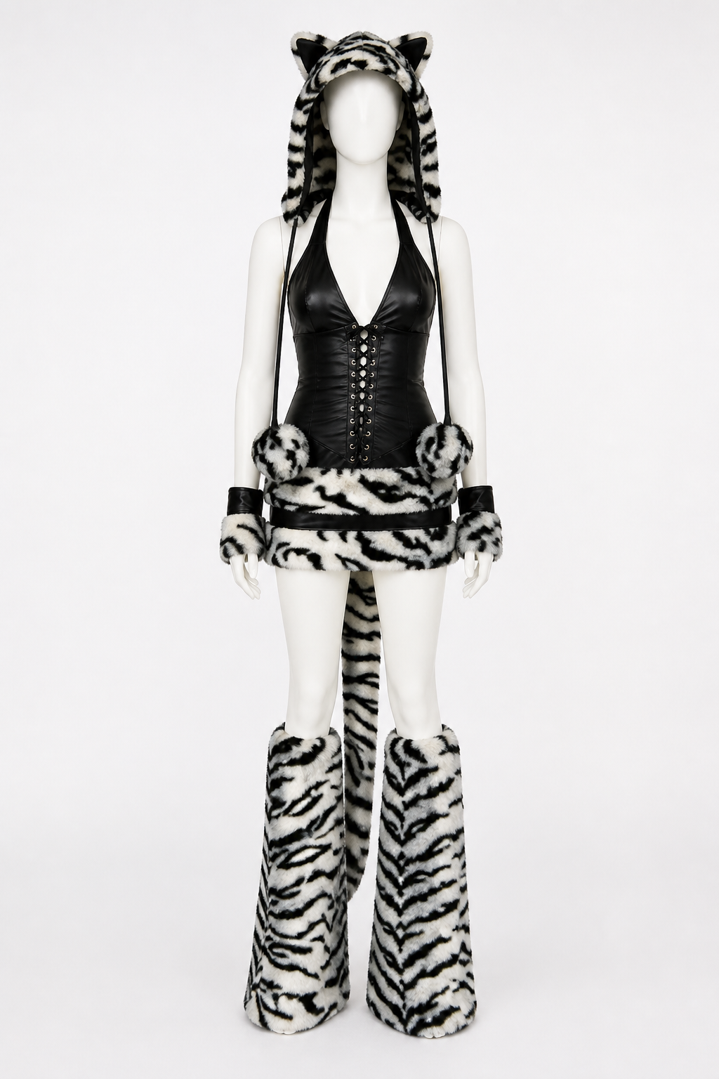 Zebra Costume with Hood and Tail for Parties side view