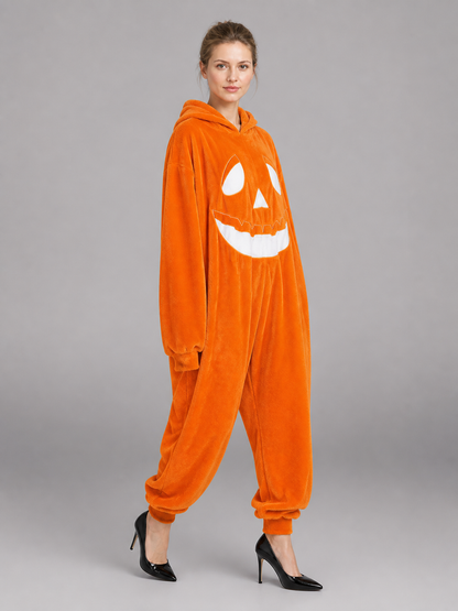 Orange Hooded Pumpkin One-Piece Pajama side view