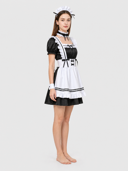 Maid-Style Dress with Apron and Headpiece
