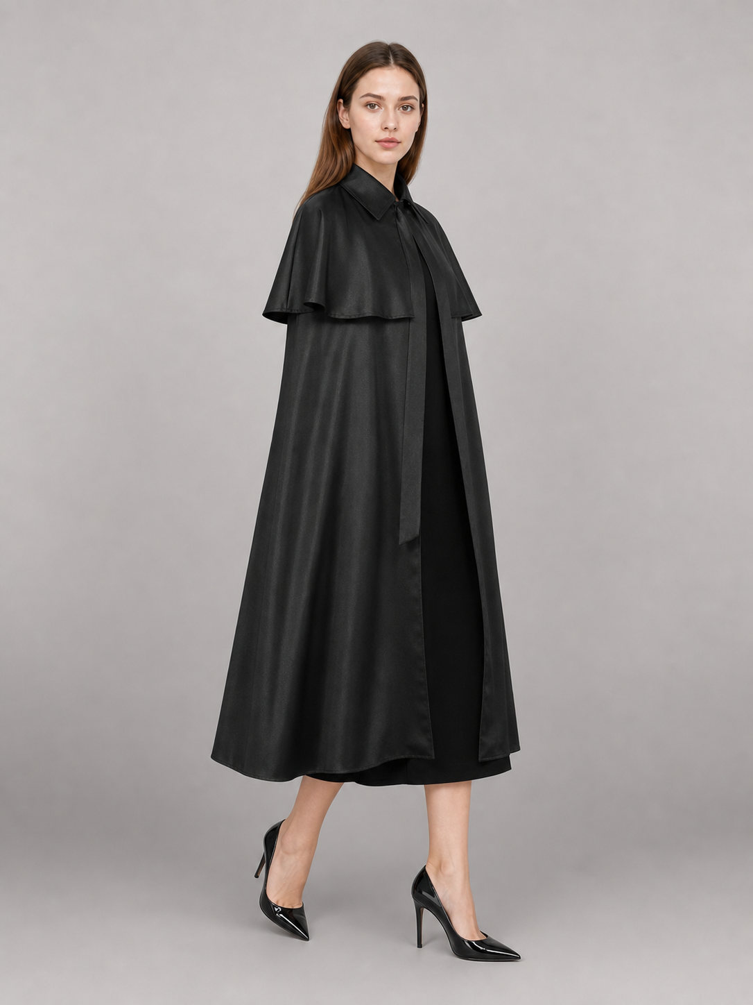 Black Medieval Long Carnival Cloak