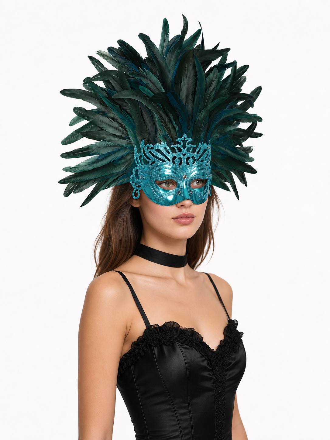Carnival feathered headpiece with mask