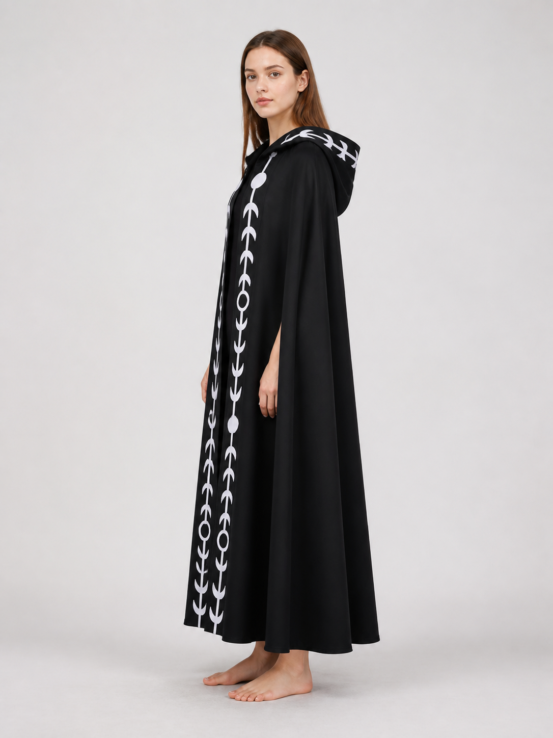 Long Black Hooded Cloak Cape side view