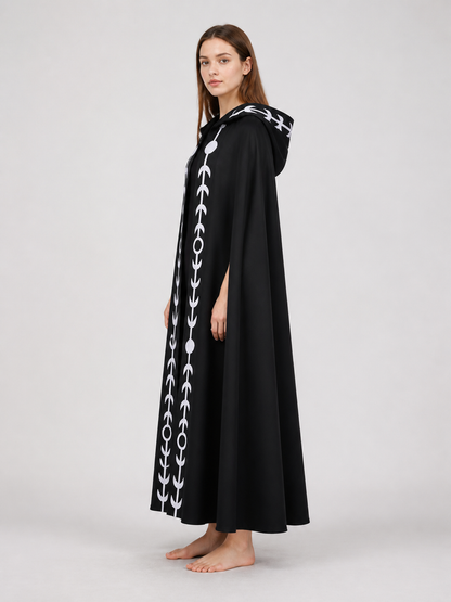 Long Black Hooded Cloak Cape side view