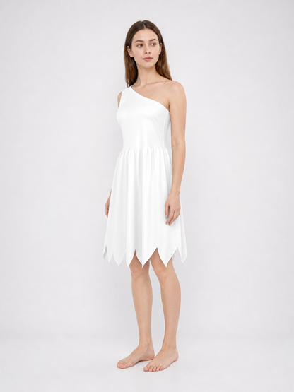 Women's White Cavewoman Costume Dress: One-Shoulder Asymmetric Neckline side view 4
