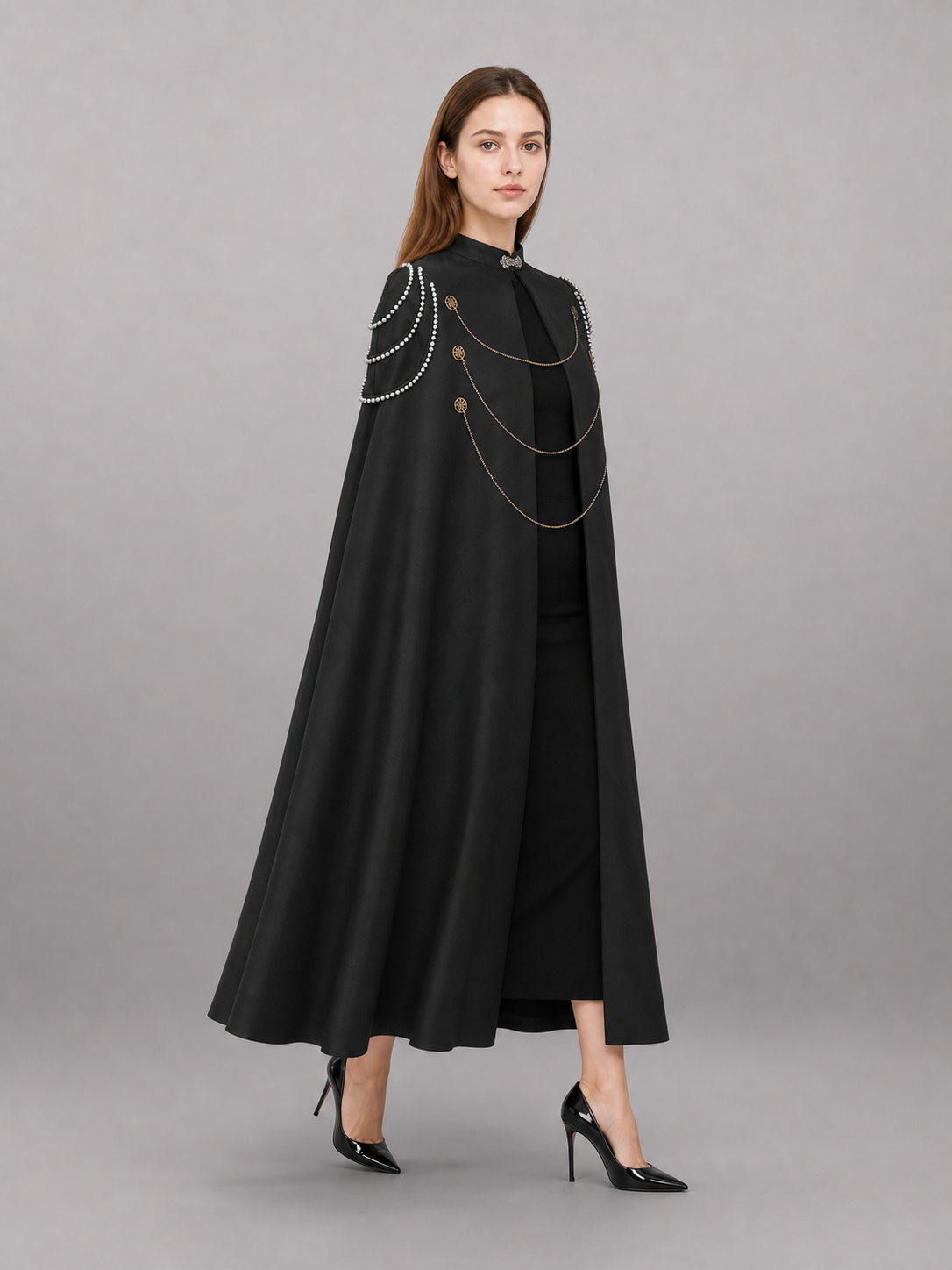 Long Black Hooded Costume Cloak
