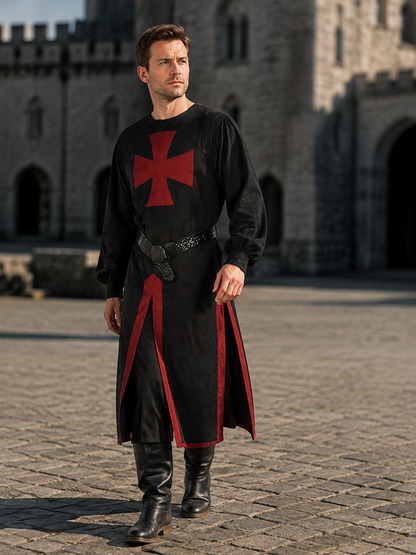 Medieval Long Robe with Red Cross for Cosplay side view