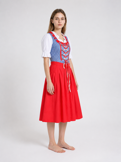 Bavarian Dress with a Plaid Corset and Bows side view