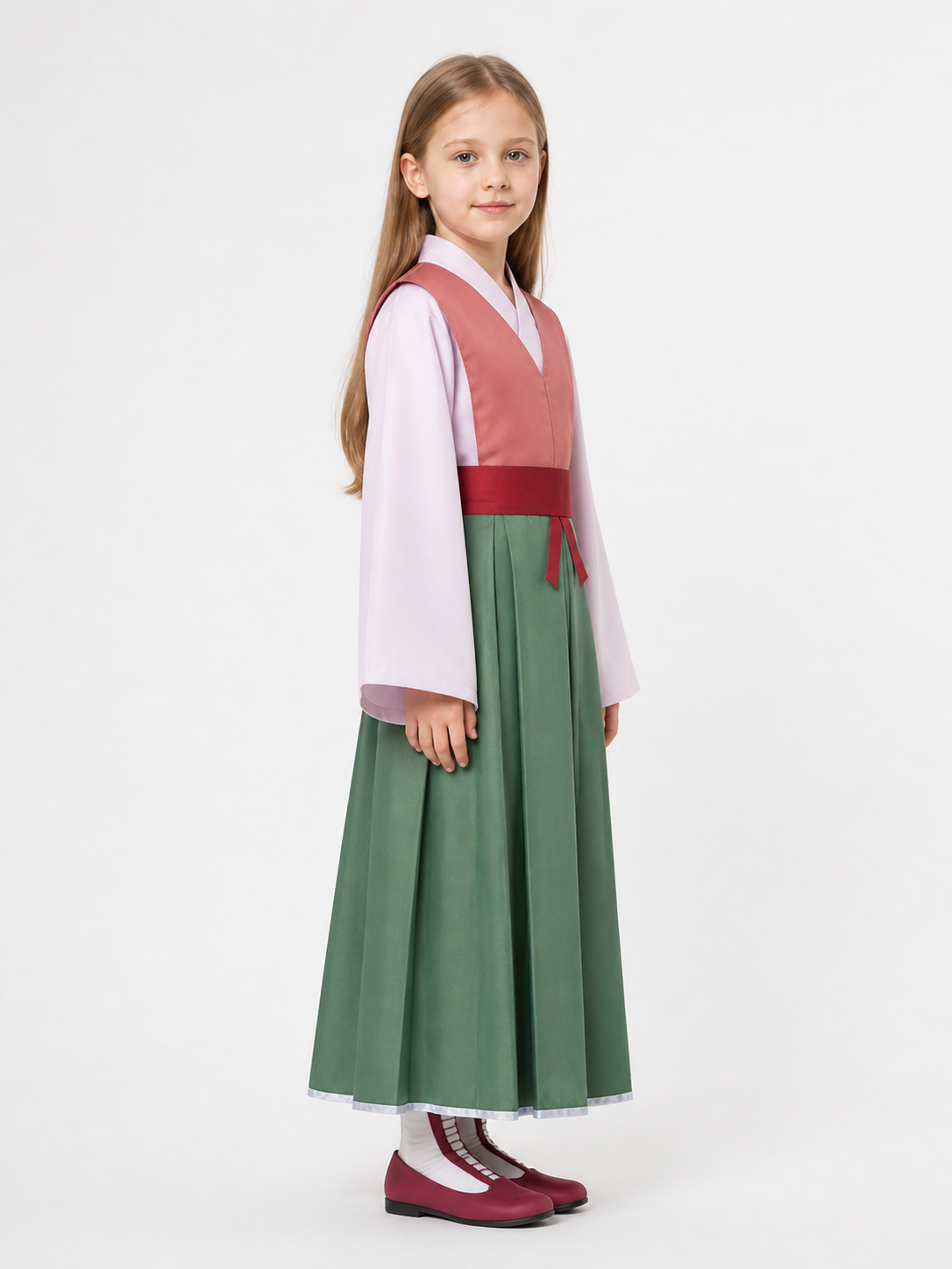 Cosplay Dress with Red Belt and Long Sleeves side view
