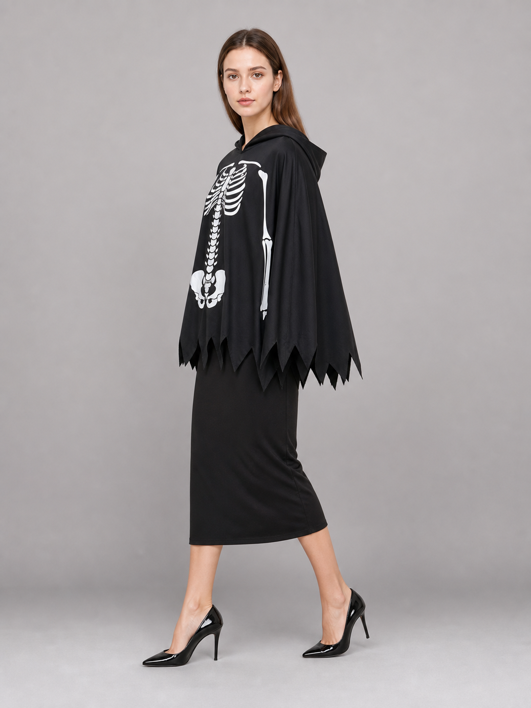 Skeleton costume cloak with hood
