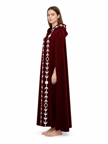 Long Hooded Cloak with White Trim for Cosplay side view
