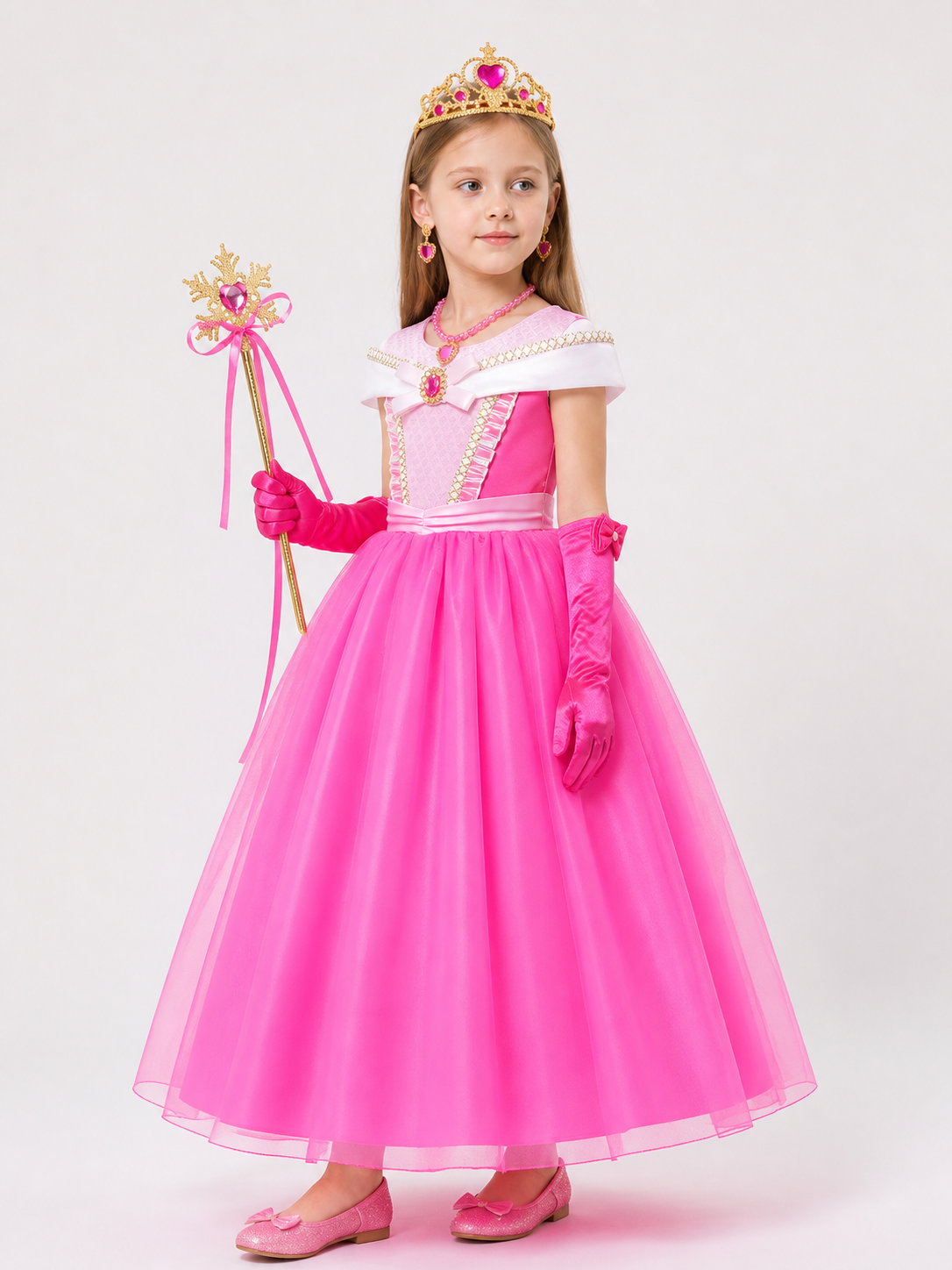 Pink Princess Costume with Crown and Wand side view