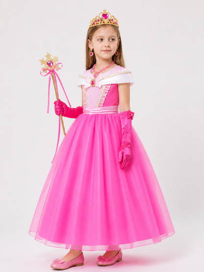 Pink Princess Costume with Crown and Wand side view