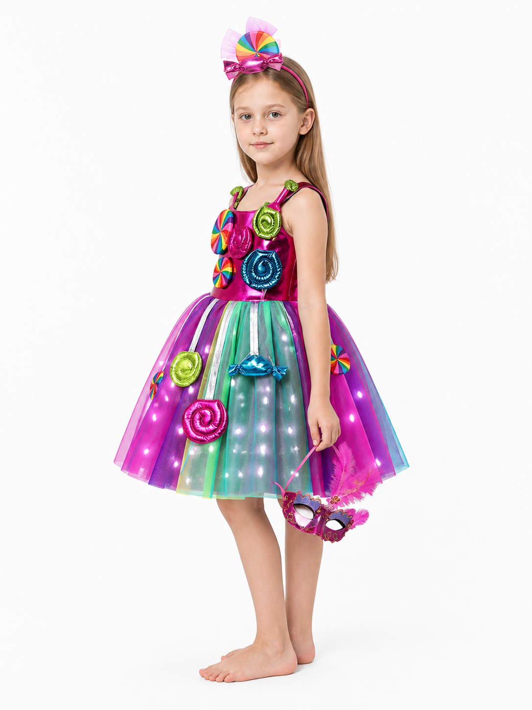 Girls' Dress with LED Lights and Candy Print side view